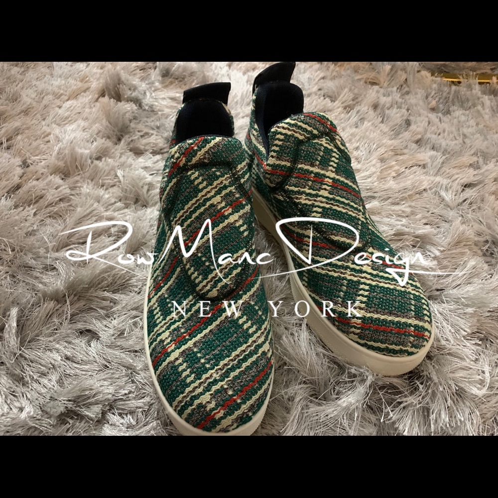 2014SS Love Life Plaid Tweed Slip-on Sneakers